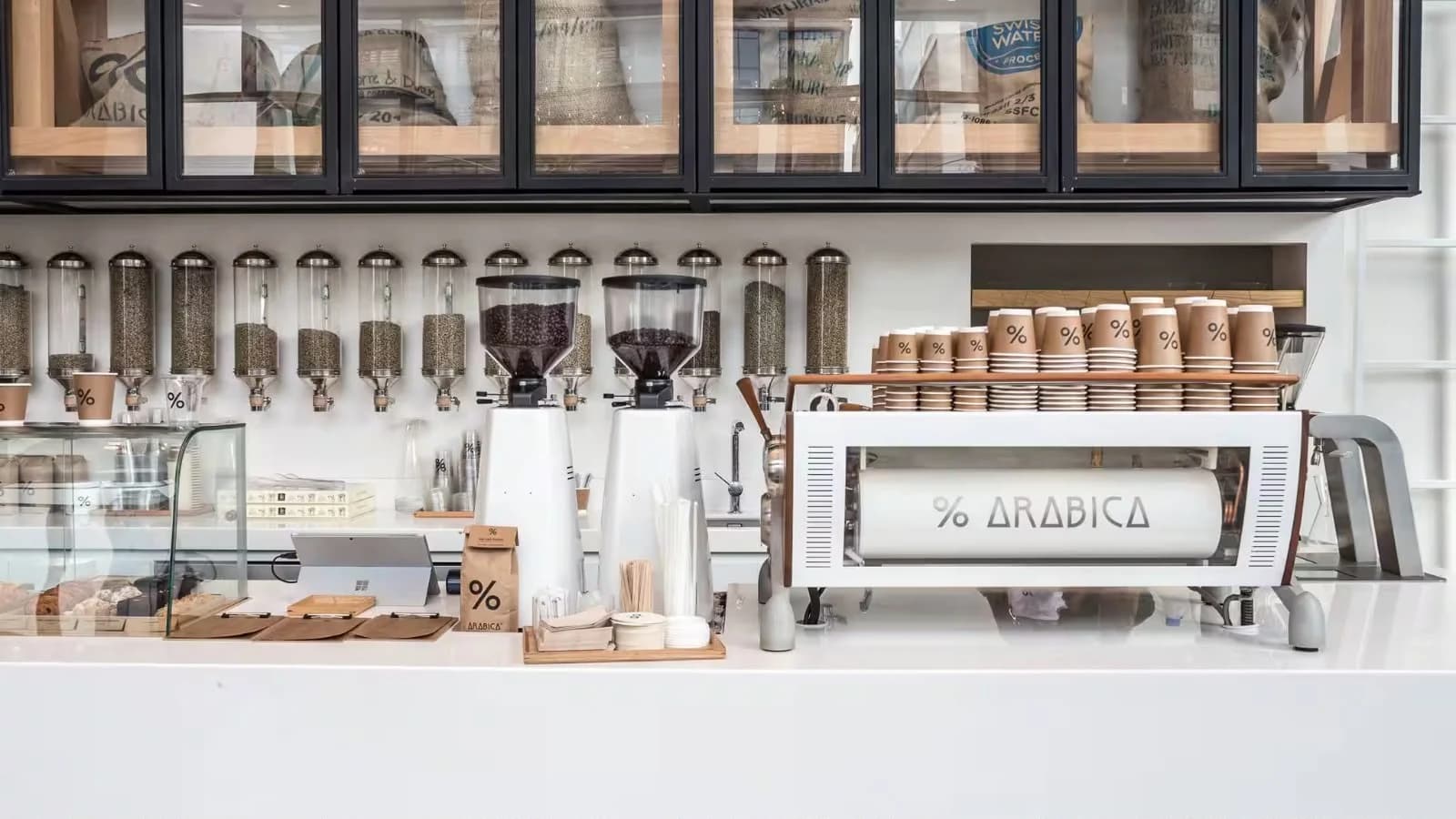 Kelvora café counter fit-out with coffee equipment and display cabinets